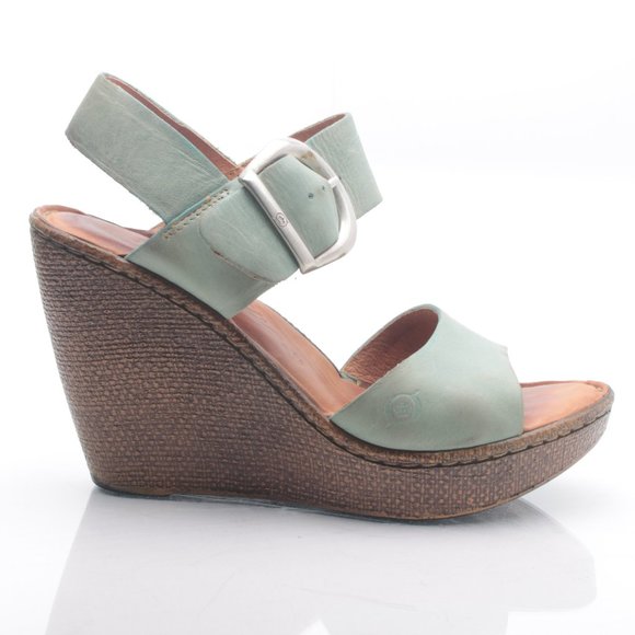 Born Shoes - Born Wedge Heeled Platform Sandle Size W6/36.5 | Teal Green